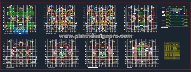 High-Rise Tower CAD Design with 2 BHK Flats, Floor Plans & Sections
