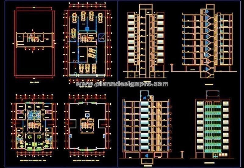 High-rise Apartment CAD Drawing G+9 Floor Plan DWG