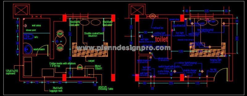 Hotel Guest Room Free CAD Plan- Bedroom, Toilet, Furniture, & Layout