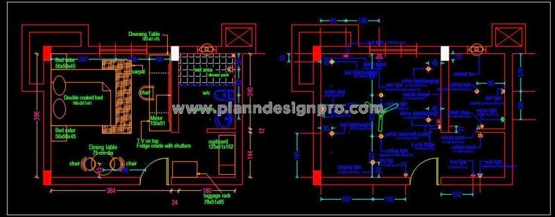 Hotel Guest Room with Walk-In Closet and Toilet Layout- Free DWG