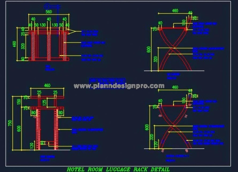 Hotel Luggage Rack DWG- Leather Belt Design with Wooden Base