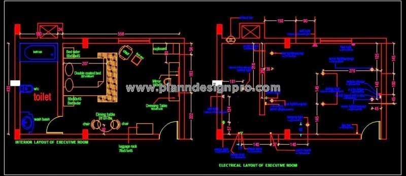 Hotel Room Layout DWG Detailed Bedroom and Toilet Plan Free