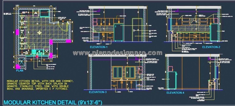Kitchen Design AutoCAD with All Details & Materials
