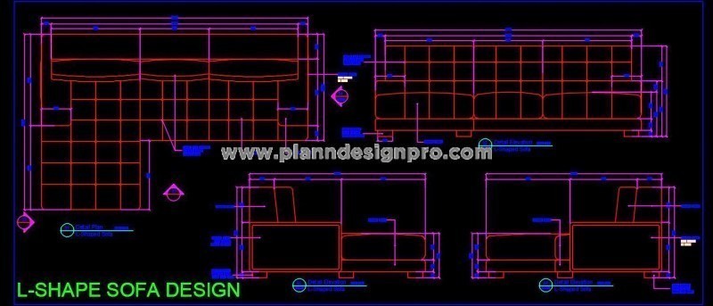L-Shape Sofa AutoCAD File- Plans, Elevations, Sections