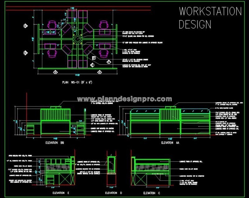 L-Shaped Office Workstation Cubicles CAD Drawing