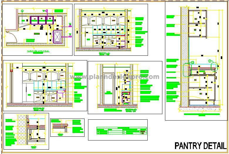 L-Shaped Pantry Design CAD- Layout, Storage & Electrical Plan