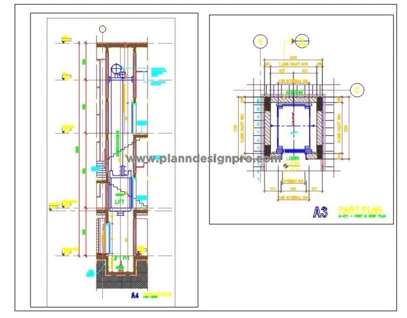 Lift CAD Drawing- Car and Machine Room Section