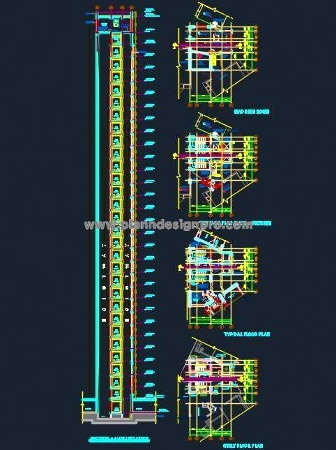 Lift Design DWG- Multi-Storey Building Vertical Section