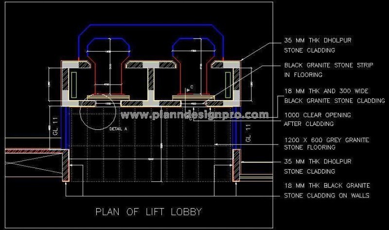 Lift Lobby Layout DWG- Glass Lift & Stone Cladding Design