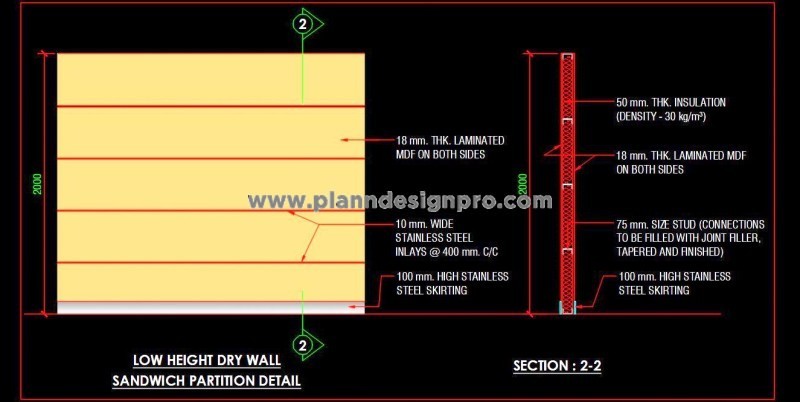 Low High Drywall Partition Design in AutoCAD