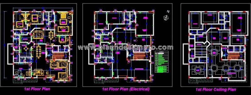 Luxury Bungalow with Home Office Autocad Plan - Architectural Detail