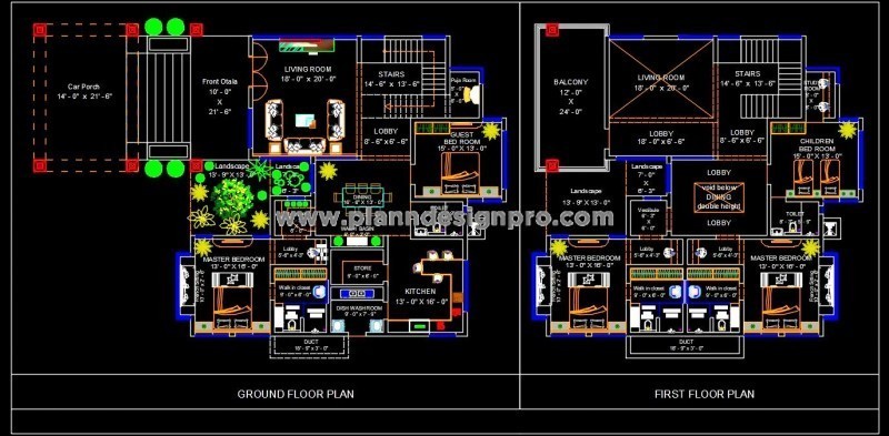 Luxury Duplex Bungalow CAD Drawing with Detailed Plans