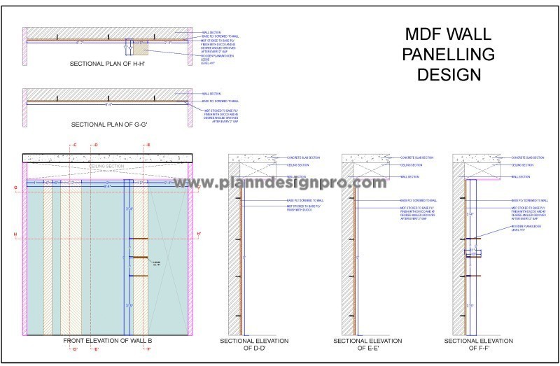 MDF Wall Paneling with Grooves and Shelves - DWG
