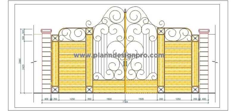 Main Gate CAD Block- Ornamental Design and Wood Paneling