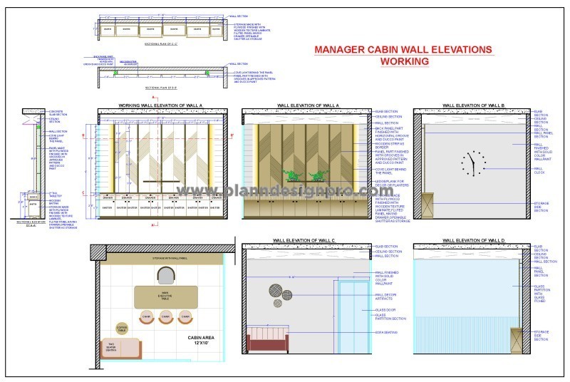 Manager's Cabin Interior Design AutoCAD Drawings
