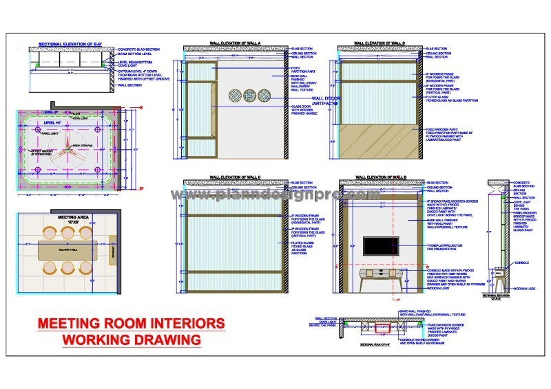 Meeting Room Interior Design CAD Plans and Details (10'x8')