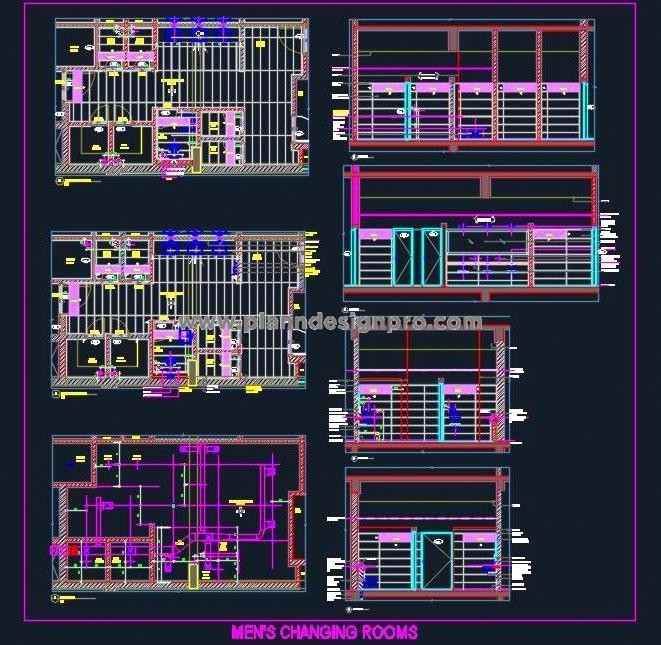 Mens Changing Room CAD Design- Shower, Sauna, Lockers