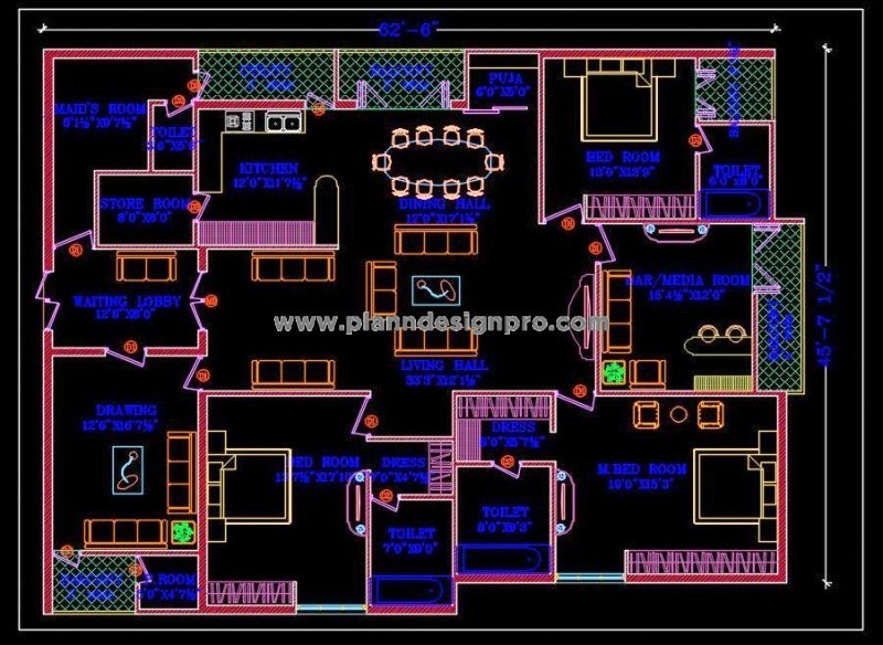 Modern 3 Bedroom Apartment Design - AutoCAD Floor Plan