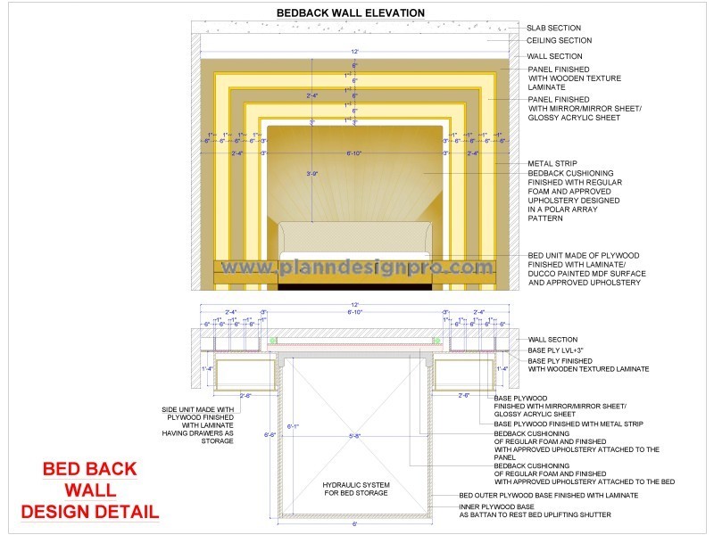 Modern Bedroom Bedback Wall Design - AutoCAD Detail