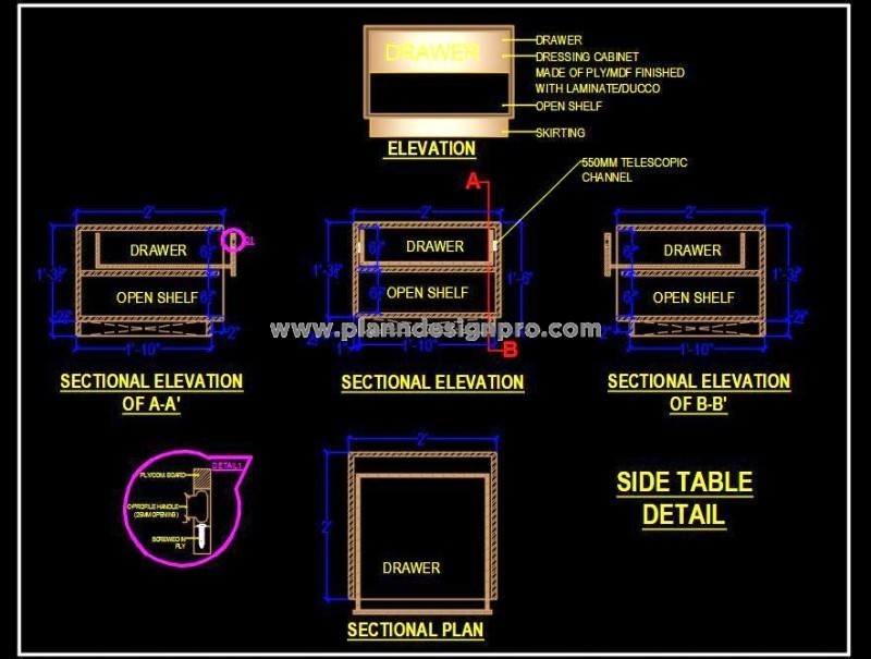 Modern Side Table Design (2'x2') DWG