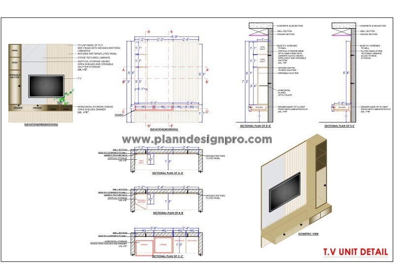 Modern TV Unit CAD Drawing