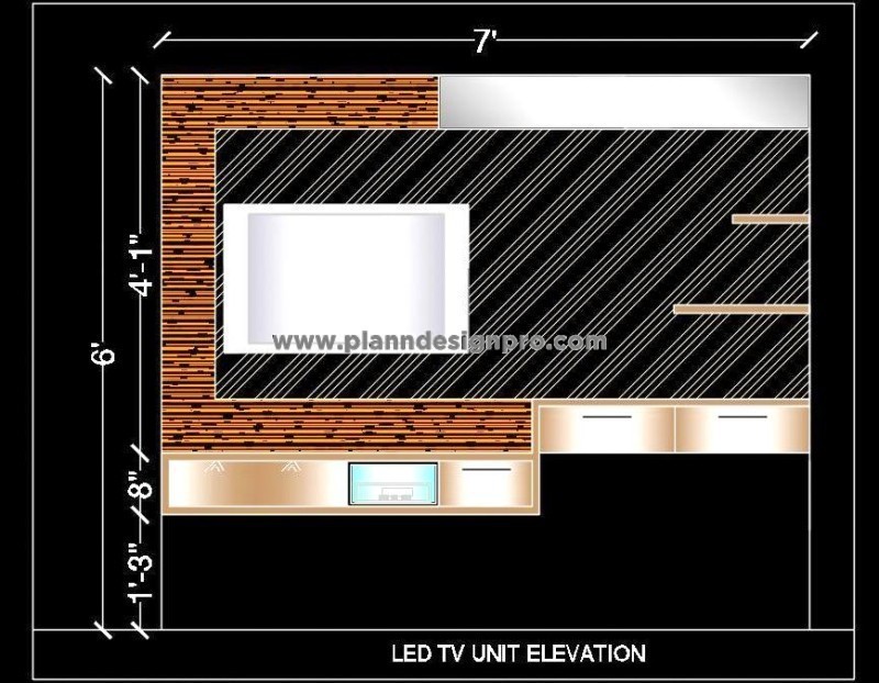 Modern TV Unit Elevation - Free CAD Block