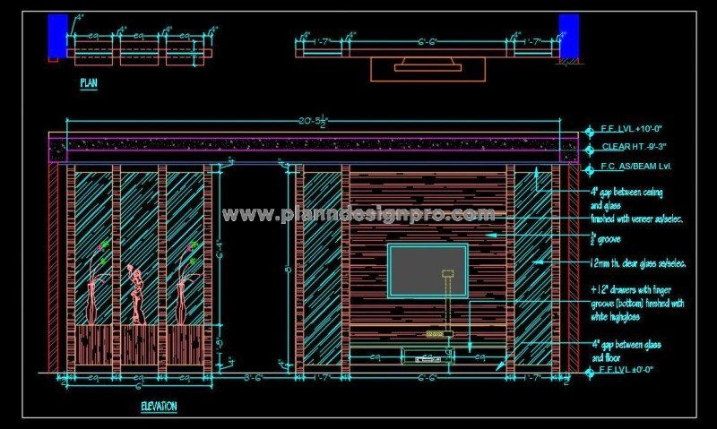Modern TV Unit as Room Divider Design in AutoCAD