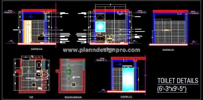 Modern Toilet Layout (6' x 9'-6')- AutoCAD Drawing