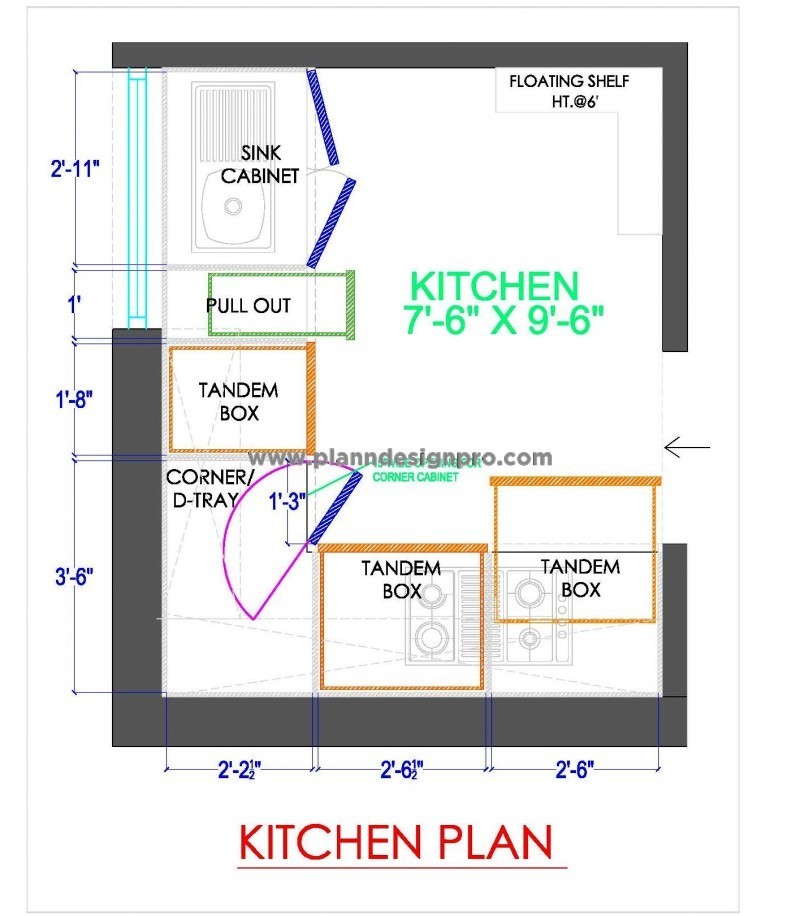 Modular Kitchen Layout Plan (8'x10') - Free CAD Block