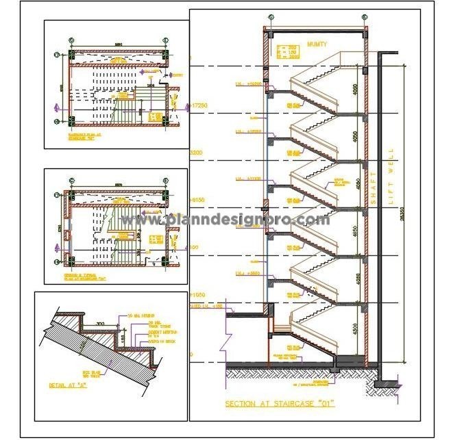 Multi-Storey Building Staircase CAD Design- Floor Plans & Sections