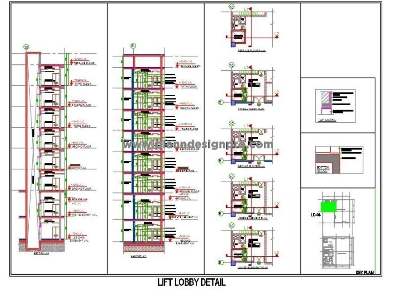 Multi-Storey Lift Lobby CAD Drawing- Detailed Plans & Sections