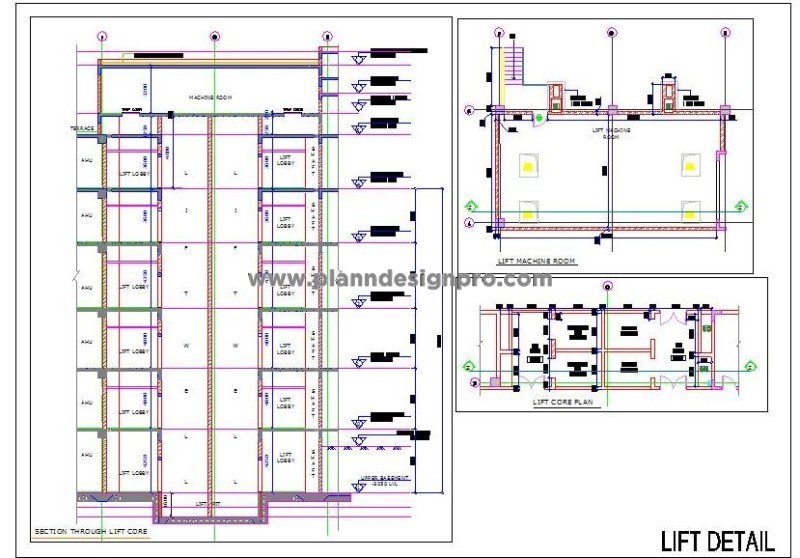 Multi-Storey Lift Lobby Free CAD Drawing- Sections & Floor Plans