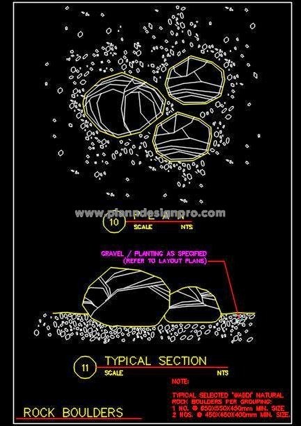 Natural Rock Boulders CAD Drawing for Landscaping