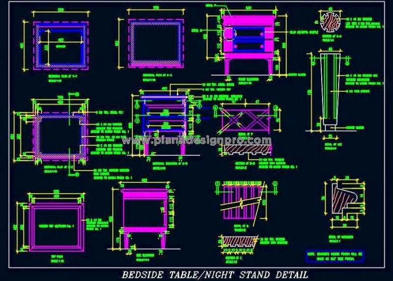 Night Stand DWG- Traditional Design with 2 Drawers