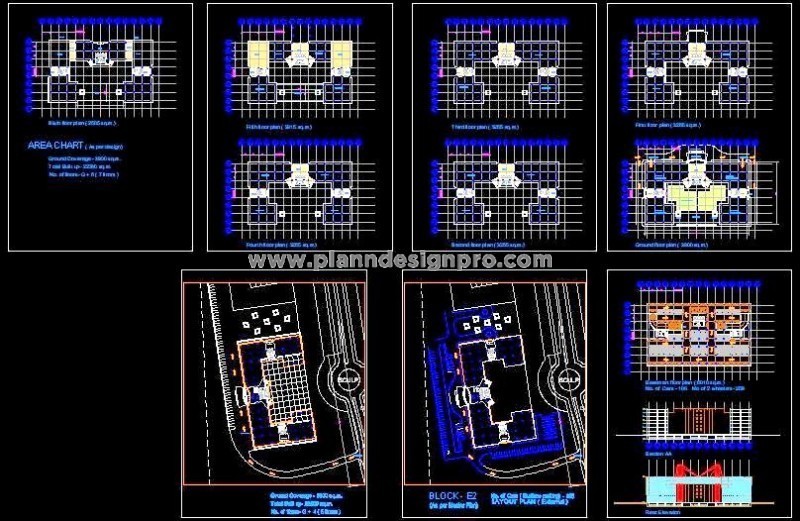 Office Building G+6 Layout CAD- Floors, Parking, & Elevations
