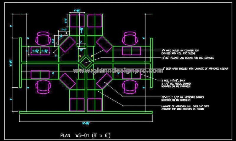 Office Cubicle Free CAD Block with 4 Workstations