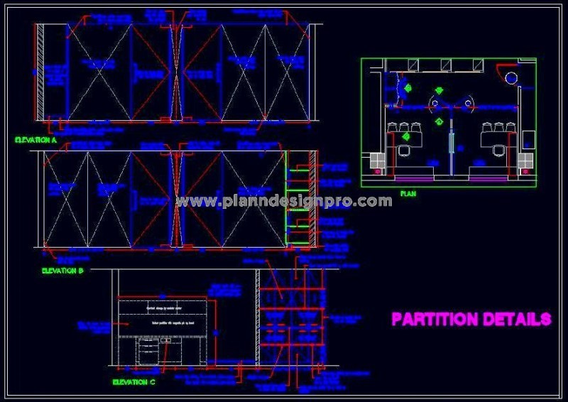 Office Executive Cabin Layout with Wall Elevations in DWG