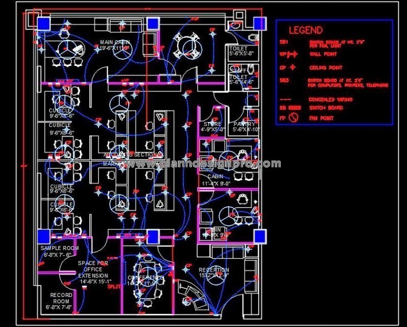 Office Interior CAD Drawing- Furniture Layout and Electrical Plan