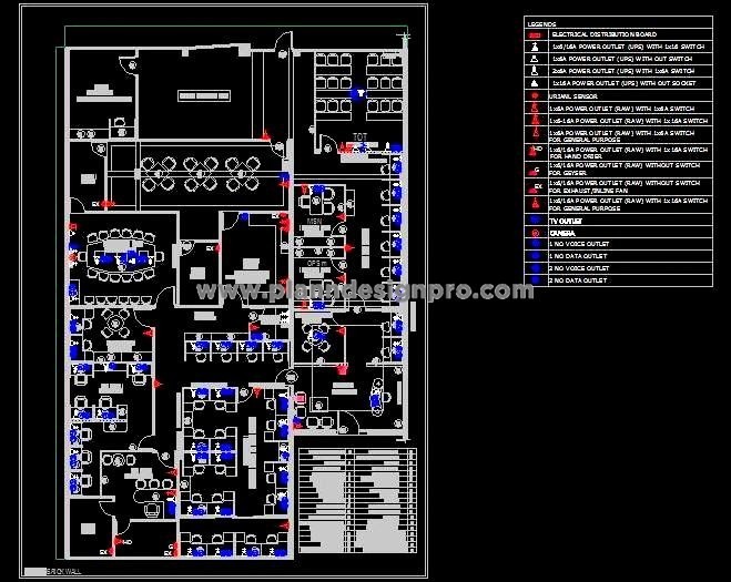 Office Layout CAD with Electrical Plan 54'x80' Design