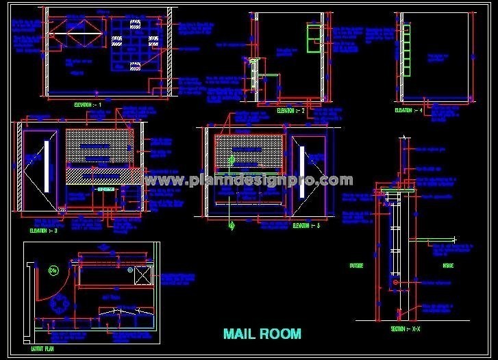Office MailRoom DWG- Desk Setup, Storage Solutions, and Layout