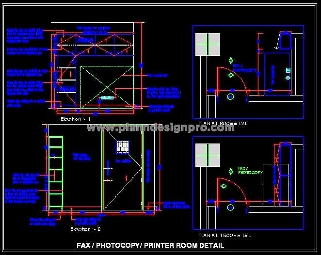 Office Printing Room CAD Design with Overhead Storage