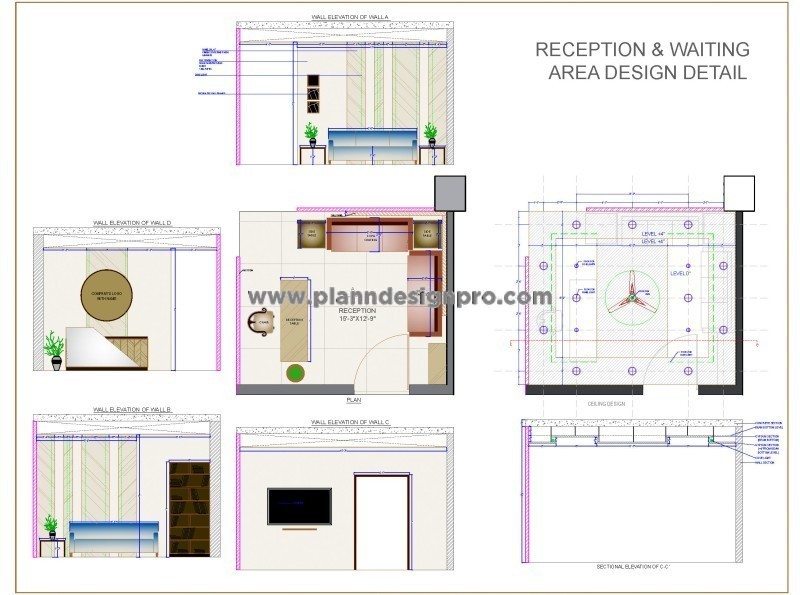 Office Reception and Waiting Area Interior Design CAD Drawing