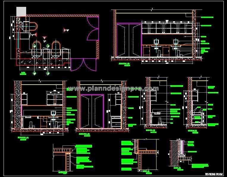 Office Room Layout DWG- 3 Desks with Storage