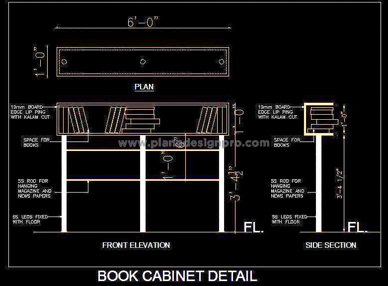 Open Cabinet Free CAD Block for Books and Display Items