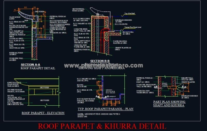 Parapet Wall DWG- Shaft, Khurra Details & Coping Design