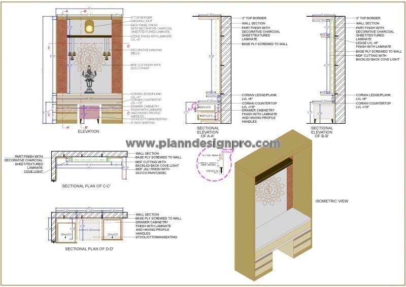 Pooja Mandir CAD Detail MDF CNC Back Panel