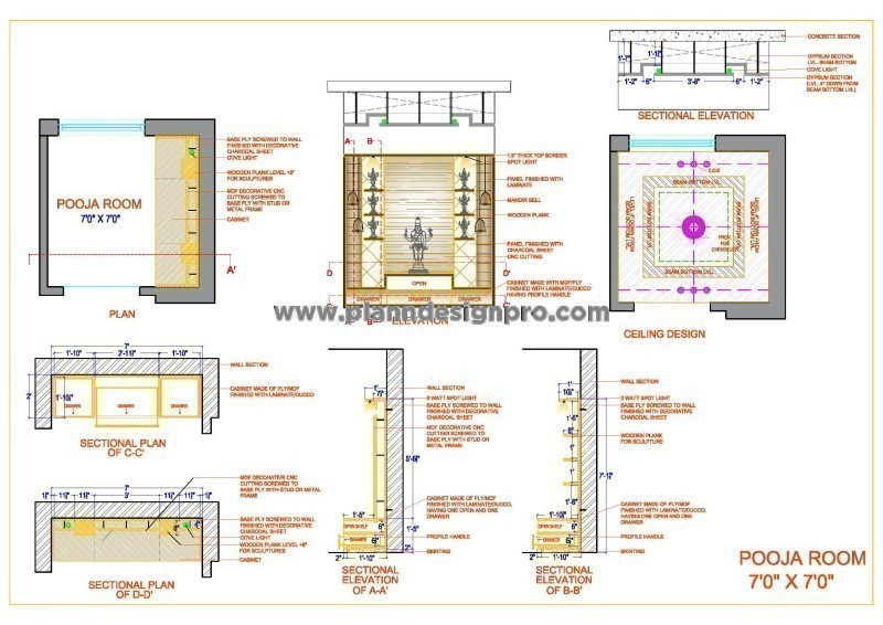 Pooja Room Design Mandir CAD Drawing