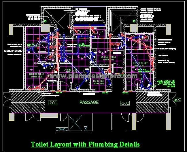 Public Toilet Layout CAD- Plumbing Design & Layout