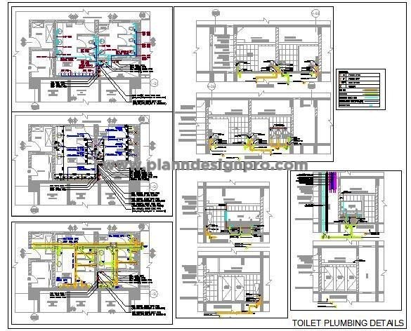 Public Washroom Plumbing Design CAD- Ladies & Gents Toilets