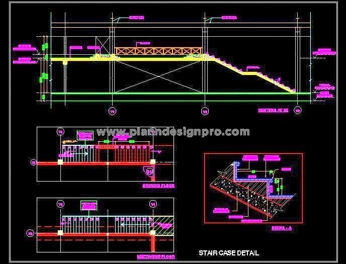 R.C.C. Staircase DWG Single Flight, Tread and Riser Details